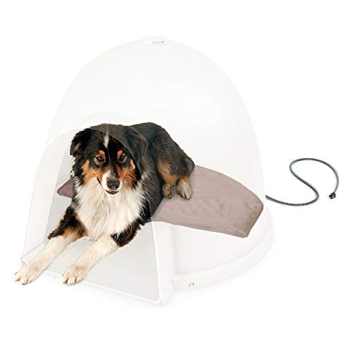 K&H Pet Products Lectro-Soft Igloo Style Dog Bed, Tan, 60W/Large/17.5