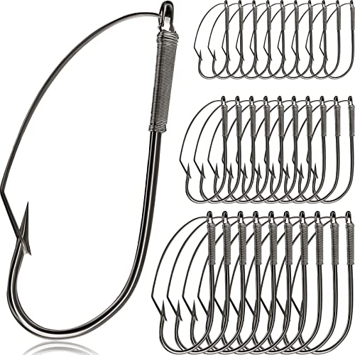 50 Pieces Weedless Fishing Hooks Wacky Worm Hooks Wide Rig Fishing Hooks Carbon Steel Fishing Wacky Worm Hooks for Soft Worm Baits (1/0)