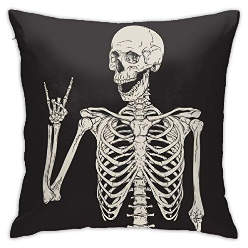 FEAIYEA Rock Roll Skeleton Skull Boho Hippie Throw Cushion Cover Funny Cool Novel Throw Pillow Cover Square Decorative Throw Pillow Case Double Side Design 18