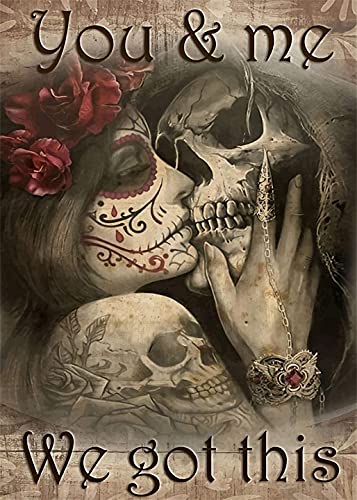 Skull Diamond Painting Kits for Adults,Sugar Skull Diamond Art Kits,Skeleton Diamond Painting Love,Perfect for Home Wall Decoration 11.8x15.7 inch