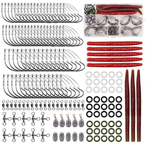 Wacky Rig Worm Hooks Kit â 163pcs Bass Fishing Wacky Worms Weedless Hooks O Ring Fishing Sinkers Fishing Swivels for Artificial Soft Stick Baits