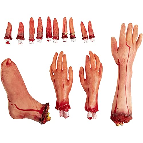 14 Pieces Fake Body Parts for Scary Halloween Decorations, Haunted House, Crime Scene Props