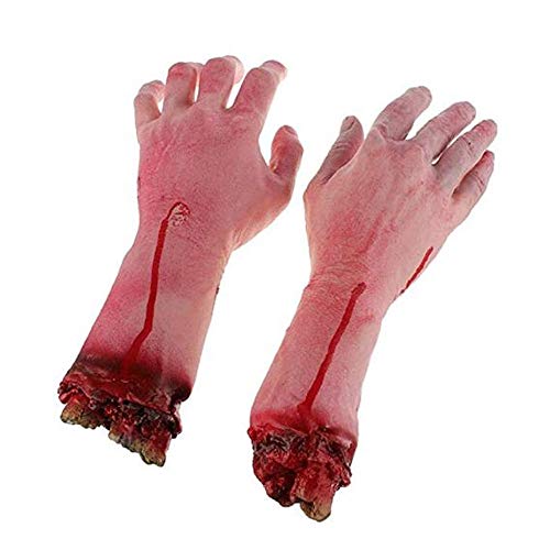 Gecter Fake Human Bloody Dead Body Parts Haunted House Halloween Decorations (L Hands, Pink)