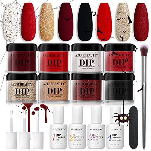 AZUREBEAUTY Dip Powder Nail Kit Starter, Classic Malena Burgundy Red Glitter Dipping Powder Kit System Essential Liquid Set for French Nail Art Manicure Salon DIY Home Gift