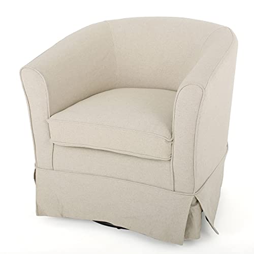 Christopher Knight Home Cecilia Swivel Chair with Loose Cover, Natural Fabric, Dimensions: 28.74âD x 27.50âW x 27.17âH