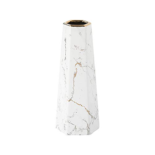 10inch White Gold Finish Marble Ceramic Flower Vase Home Decor Vase and Table Centerpieces Vase - Ideal Gifts for Friends and Family, Christmas, Wedding, Bridal Shower