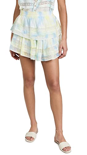 LOVESHACKFANCY Women's Ruffle Mini Skirt, Lily Pond Hand Dye, Print, L