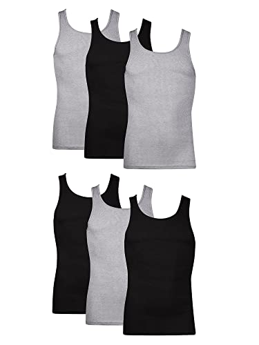 Hanes mens 6-pack Tagless Cotton Tank Undershirt Ã¢â¬â Multiple Colors Underwear, 6 Pack - Black/Grey Assorted, Medium US