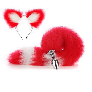 HSBHSJ Faux Fur Wolf and Fox ear And Tail Bu.tt Plug Sports Set Cosplay Women Halloween Gifts Pink