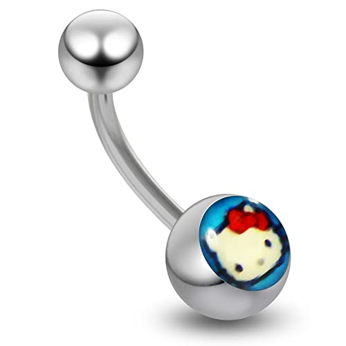 Hello Kitty Logo on Light Blue Background Belly Ring