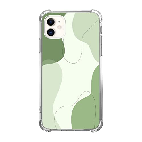 Oubliert Aesthetic Sage Green Line Art Case Compatible with iPhone 11, Minimalist Abstract Spots for Trendy Unique Design TPU Bumper Cover