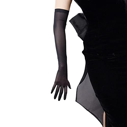 DooWay 20 inch Tulle Long Gloves Stretchy Nylon Black Semi Sheer TECH Touchscreen Women Finger Gloves Evening