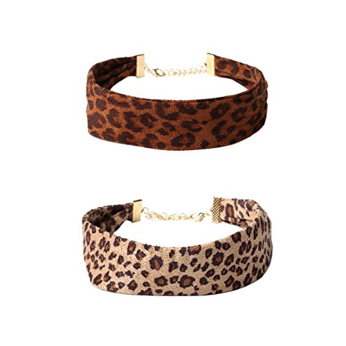 LeopardXL 2-Pack Leopard Print Faux Suede Choker Necklace-30CM