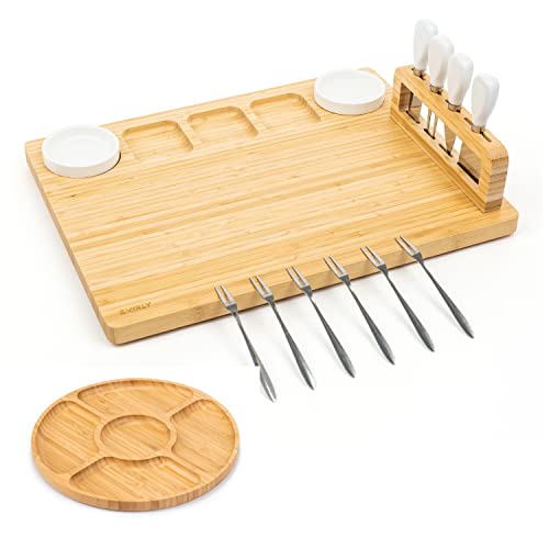 SMIRLY Bamboo Cheese Board and Knife Set: Large Charcuterie Boards Set, Cheese Tray Platter - Unique House Warming Gifts New Home, Anniversary Wedding Gifts for Couple, Bridal Shower Gift for Women