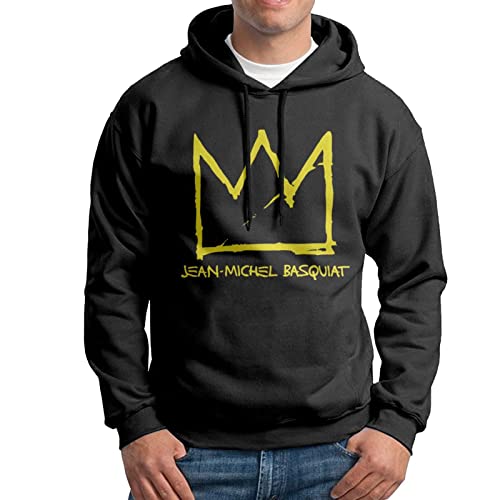 Men'S Long Sleeve Tops, American Jean- Shirt Michel Artist Basquiat Hooded Sweatshirt, Comfy Hooded Sportswear T-Shirts, Drawstring Pullover Hoodie Outerwear For Big Boys Xx-Large Black