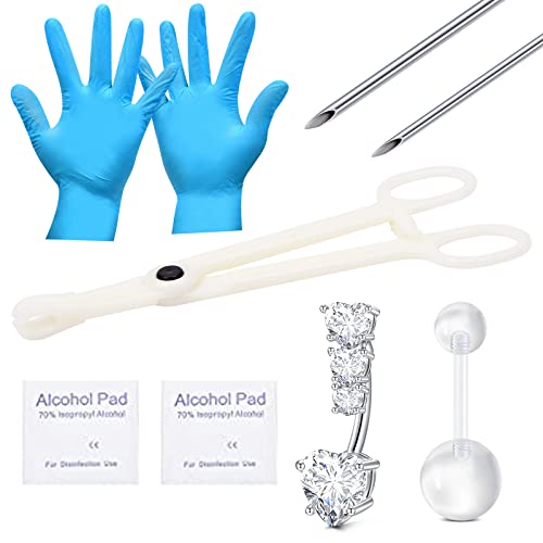 QWALIT Belly Button Piercing Kit Belly Piercing Kit Navel Piercing Kit Stainless Steel Heart