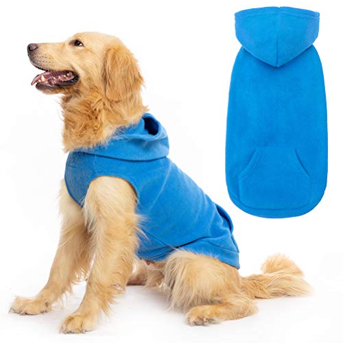 EXPAWLORER Pet Dog Clothes with Pocket, Polar Fleece Dog Hoodie Fall Cold Winter Sleeveless Sweater with Hat Warm Cozy Sweatshirt for Small to Large Dogs Boy and Girl (Blue, XL)