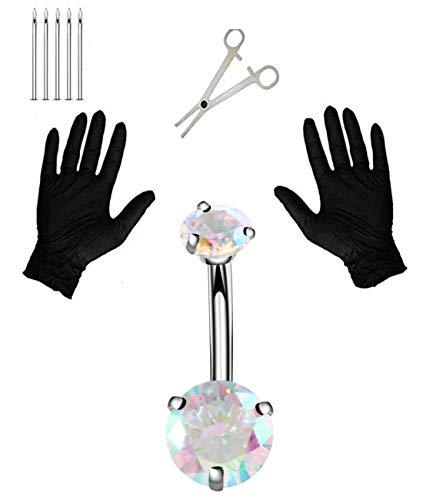 Jconly Belly Piercing Kit - 14G Belly Button Ring with Surgical Steel Piercing Needles and Piercing Clampï¼ABï¼ï¼â¦