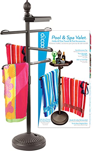 O2COOL Pool & Spa Valet, Adjustable Pool & Patio Towel Holder, Towel Holder, Towel Bar, Poolside Table, Poolside Towel Holder, Weighted Base Outdoor Towel Holder, O2COOL, Pool Valet ,Brown