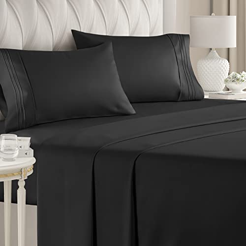 Full Size Sheet Set - Breathable & Cooling Sheets - Hotel Luxury Bed Sheets - Extra Soft - Deep Pockets - Easy Fit - 4 Piece Set - Wrinkle Free - Comfy - Black Bed Sheets - Fulls Sheets – 4 PC