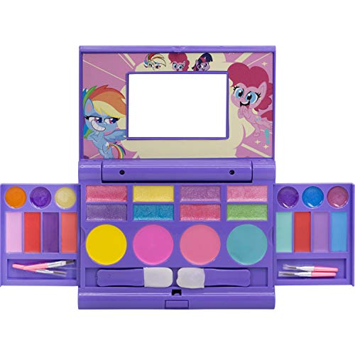 Townley Girl My Little Pony Hasbro Cosmetic Compact Set with Mirror 14 Lip glosses, 4 Cheek Shimmers, 8 Eye Shimmer Portable Foldable Washable Make Up Beauty Kit Box Toy Set for Girls & Kids