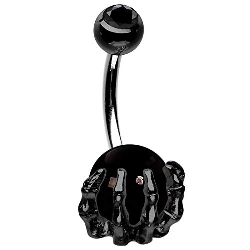 OUFER 14G Stainless Steel Navel Rings Skull Hand with Gem Ball Belly Button Rings Belly Rings Body Piercing