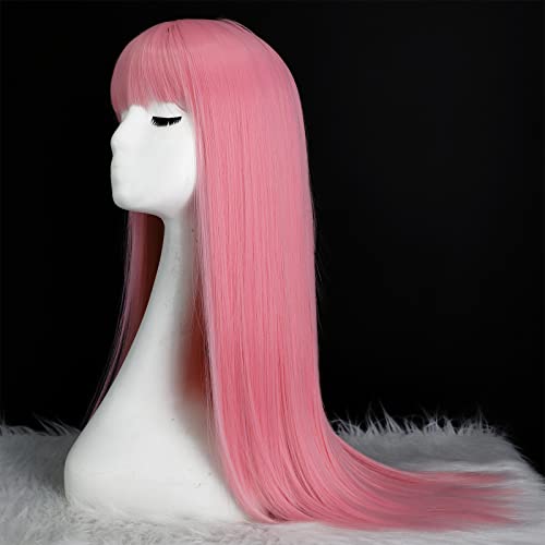 Vigorous Pink Wig with Bangs Straight Pink Wigs for Women Long Pink Wigs Cosplay wigs 26 Inch