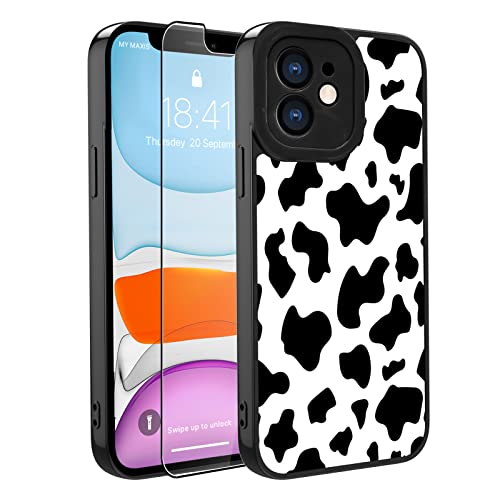 OOK Compatible with iPhone 11 Case Cute Cow Print Fashion Slim Lightweight Camera Protective Soft Flexible TPU Rubber for iPhone 11 with [Screen Protector]-Black