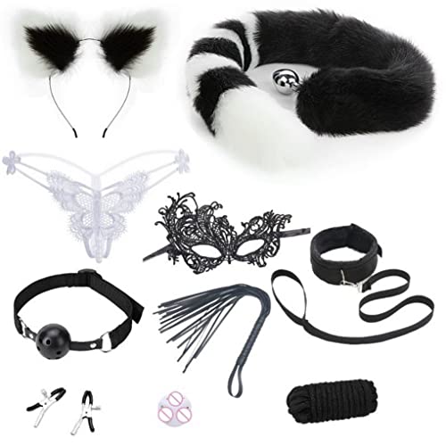 ENGOOL Real Mask B-utt Plug Wolf's Tail Ear String T-back And So On 10PCS Cosplay Game Set