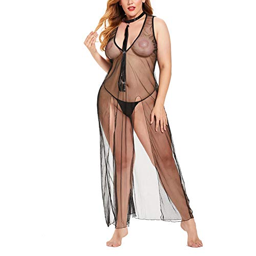 Sexy Pajamas Lace Size Lace Ladies Plus Nightdress See-Through Sexy Lingerie for Women Plus Size (Black, XXXL)