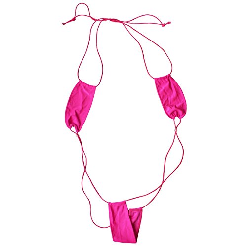 iEFiEL Sexy Women's Sling Shot Micro Mini Bikini Thong One-Piece Bathing Suit Hot Pink One Size