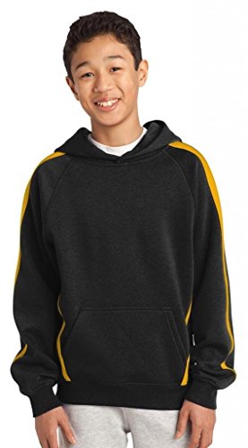 SPORT-TEK Boys' Sleeve Stripe Pullover Hooded Sweatshirt L Black/Gold