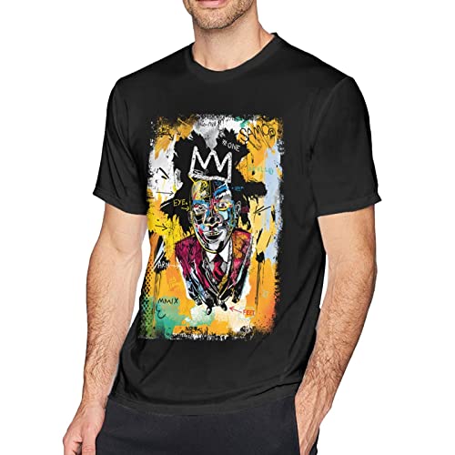 Man's American Jean- Shirt Michel Artist Basquiat T Shirt, Crewneck Short Sleeve T-Shirts for Teen Mens, Cool Cotton Tee Tops, Classic Custom Costume X-Large Black