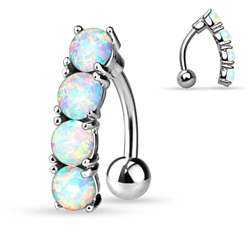 Vertical Drop Top Down Opal Set Surgical Steel Navel Belly Button Ring 14G 3/8