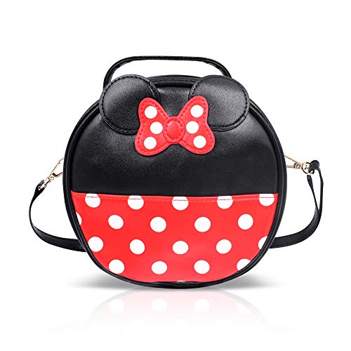 FINEX Minnie Mouse style Small Circle Polka dots Crossbody bag - Multifunction Travel Mini Handbag with Shoulder Strap (Red/Black)