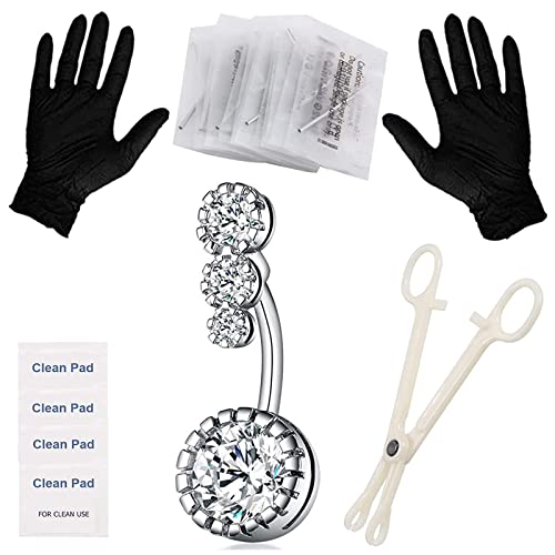 Belly Piercing Kit - Prgislew Piercing Kit Professional Navel Piercing Kit Includes 14G Belly Button Ring 316L Steel Piercing Needles and Piercing Clamps for Navel Rings Piercing Supplies