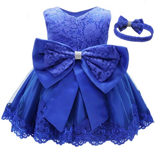 KILO&METERS Formal Prom Summer Wedding Girls Dresses A-line Sleeveless Knee Length Tutu Ruffle Kids Dress Princess Christeing Birthday Party Baby Dress 12M Royal Blue
