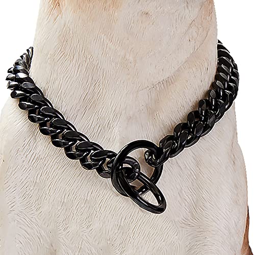 Dog Walking Collar 10mm Black Strong Stainless Steel Cuban Link Chain Collar for Small Dogsï¼10inch