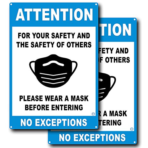 Attention Wear Mask, Your Safety and The Safety of Others Please Wear A Mask Before Entering, Sign Plastic, Mask Required Sign, No Mask, No Entry, Blue, 10