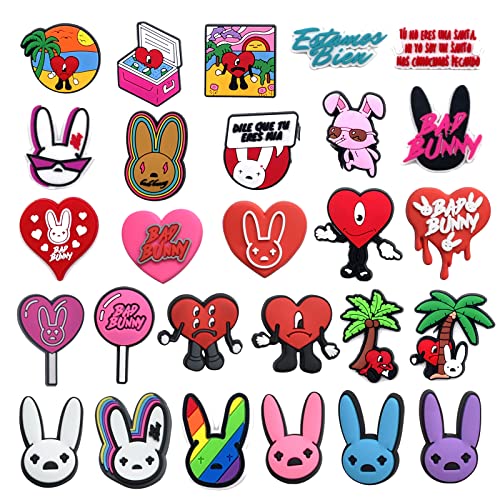 27 Pcs Bad Bunny Shoe Charms for Croc Clog Shoe Decoration,Cute Cartoon Shoe Charm Accessories Pack for Girl Boy Women Men Party Favor Gift (Multi)