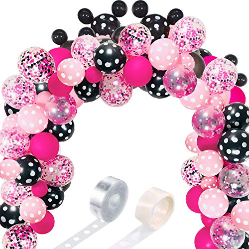 117 Mouse Balloon Garland Arch Kit Black Red White Gold/Rose Red Pink Balloon Garland Arch and Balloon Strip for Mouse Theme Party Baby Shower Birthday Wedding Decoration (Pink Rose Red Mouse Color)