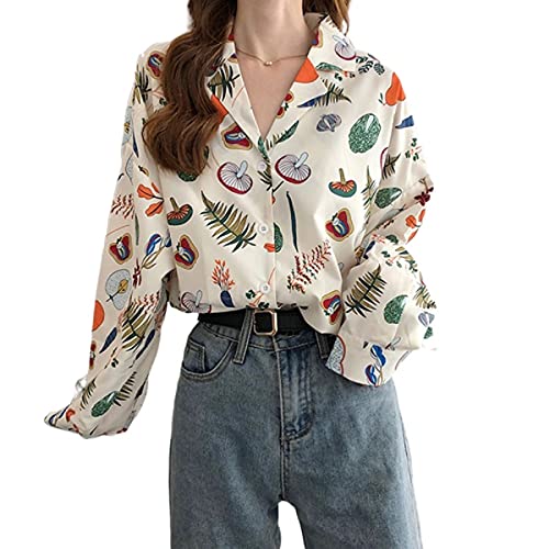 MBVBN Spring Blouses for Women 2022 Mushroom Shirt Cottagecore Clothing Mushroom Button Up (M,Long Sleeve,Medium)