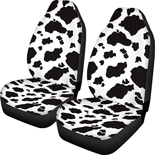 Dreaweet Stylish Cow Print Auto Seat Covers Black&White Front Seat Protector Fit for Most Cars, Sedan, SUV, Van 2 Pcs