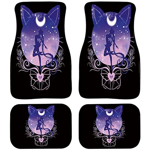 4-Piece Sailor Moon Car Floor Mats, All Weather Anime Automotive Floor Mats Front and Second Row Short Plush Carpet Fit for SUV, Vans, Sedans, Trucks (Tsukino Usagi A)
