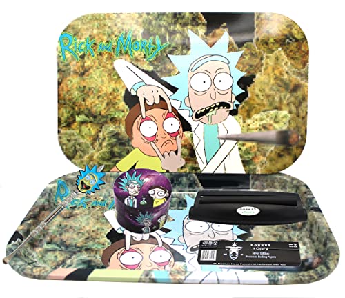 DonkeyGear Adult Cartoon Culture Rolling Tray & Machine Bundle Kit Gift Set, Mill, King Size Roller & Natural Hemp Papers Rick Pick Tool & Pickle Tube (11x7.5, Camo)