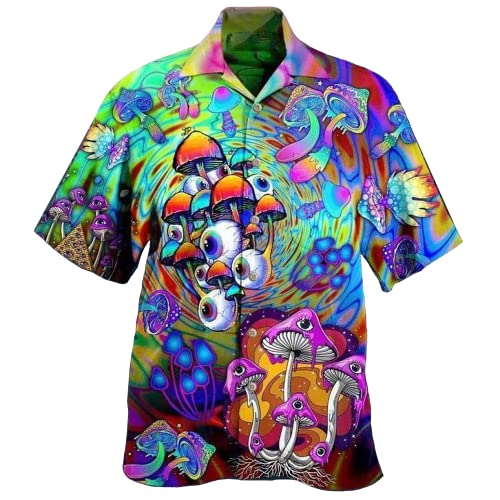 Psychedelic Art Magic Mushroom Trippy Hippie Hawaii Shirts, Soft Hawaii Shirt, 3D Hawaiian Aloha Shirt, Hawaii Shirt for Men and Women S-5xl Multicolor