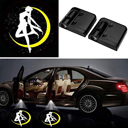 2Pcs Universal Car 3D Wireless Magnetic Car Door Step LED Welcome Logo Shadow Ghost Light Laser Projector Lamp No Drillin (Sailor Moon 2)