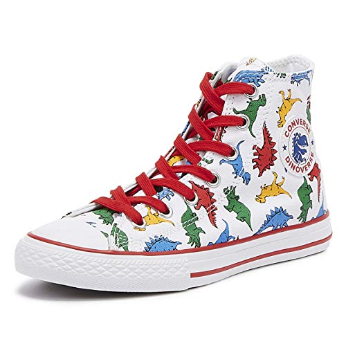 Converse Boy's Chuck Taylor All Star Dinoverse High Top Sneaker, White/Enamel Red/Totally Blue, 1 M US Little Kid