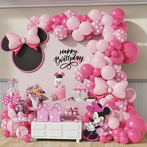 DUBEDAT 136Pcs Minnie Mouse Birthday Decorations , Pink Rose Pink Polka Dots for Mouse Theme Barbie Princess Theme Birthday Girl's Party Decorations Supplies Birthday Baby shower Wedding