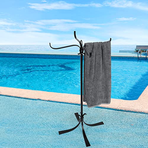 Sinyzope Pool Outdoor Towel Rack, Metal Heavy Duty Never Tilt Pool Accessories, 4 Bars Hot Tub Accessories Towel Dying Rack, Towel Stand Standing Towel Rack Elegant Design for Pool, Spaï¼3.6FT highï¼